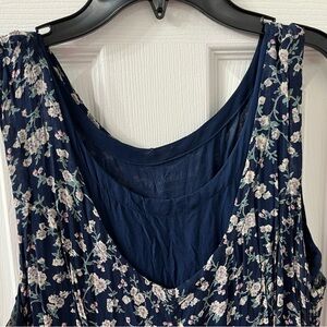 Nostalgia Floral Unique Stylish Sleeveless Lined Navy Midi Dress Size Medium